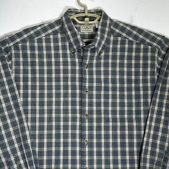 L.L.Bean Shirt Mens Large Flannel Button Down Plaid Blue Pocket Cotton Large - Picture 8 of 8